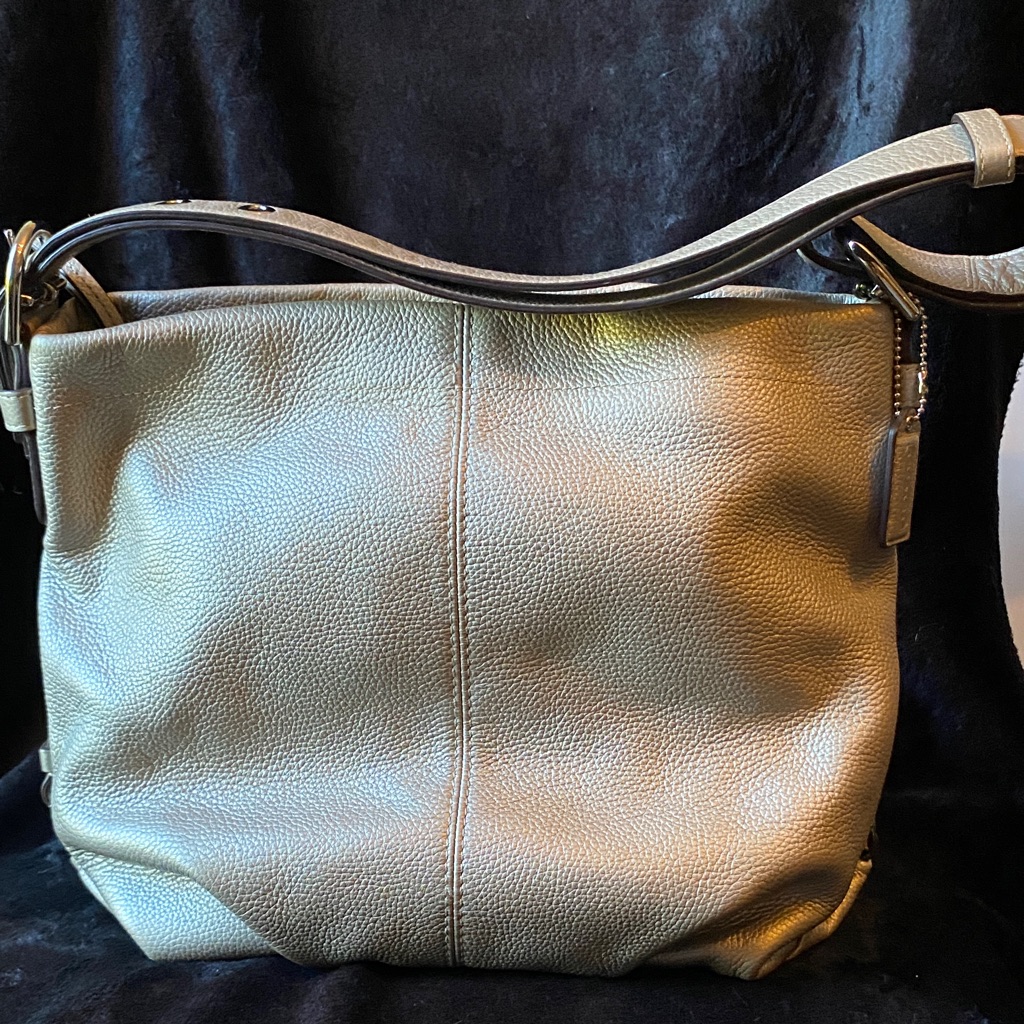 Coach Silver Leather Shoulder Duffle Bag Shoulder/ Crossbody